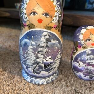 Russian Nesting Dolls with Winter Scene